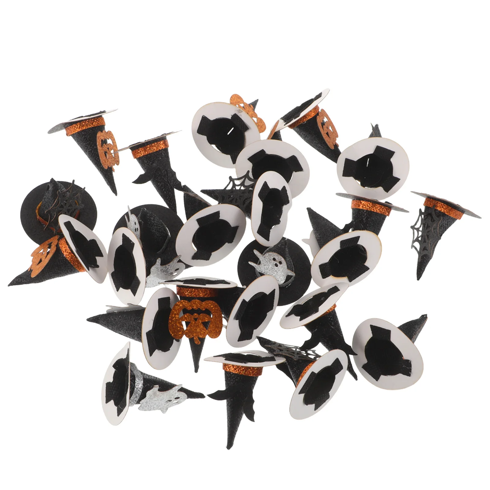 

24Pcs Halloween Cupcake Decorations Mini Wizard Hats Glitter Witch Hat Toppers Pumpkin Spider Web Ghost Bat Pattern