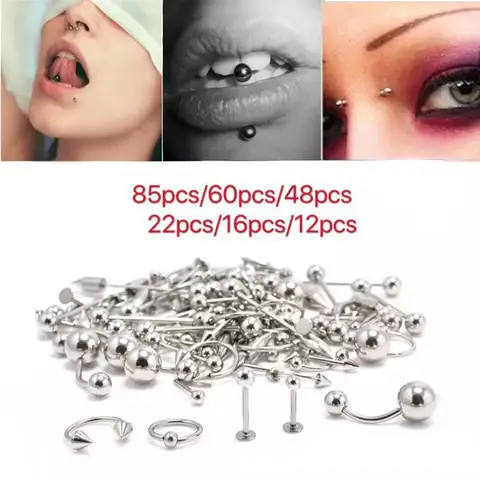 12/60/85 Mixed Body Piercing Jewelry Stainless Steel Nose Ring Tongue Nails Navel  Eyebrow Nails Lip Piercing Jewelry