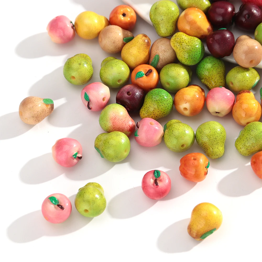 Mixed Fruit Beads Hand Painted Apple Peach Pear Spacer Beads DIY Jewelry Making Bracelet Necklace Keychain Craft Accessories