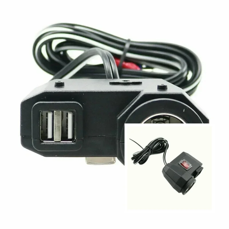 

12V Motorbike Waterproof Cigarette Lighter Charger Dual USB Socket Power Adapter