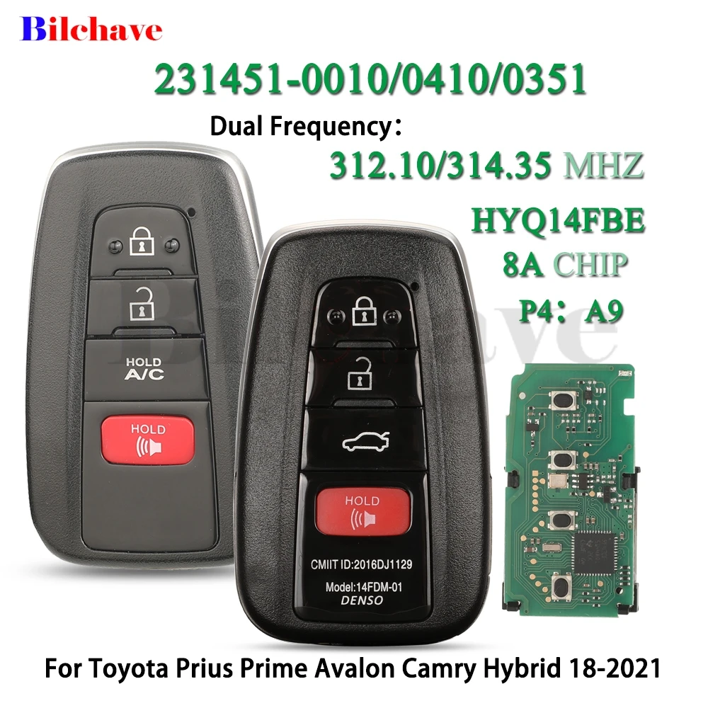 

Jingyuqin HYQ14FBE 0351/0410 P4:A9 312/314Mhz 06220/06240 For Toyota Prius Prime Avalon Camry Hybrid 2018-2021 Smart Car Key A/C