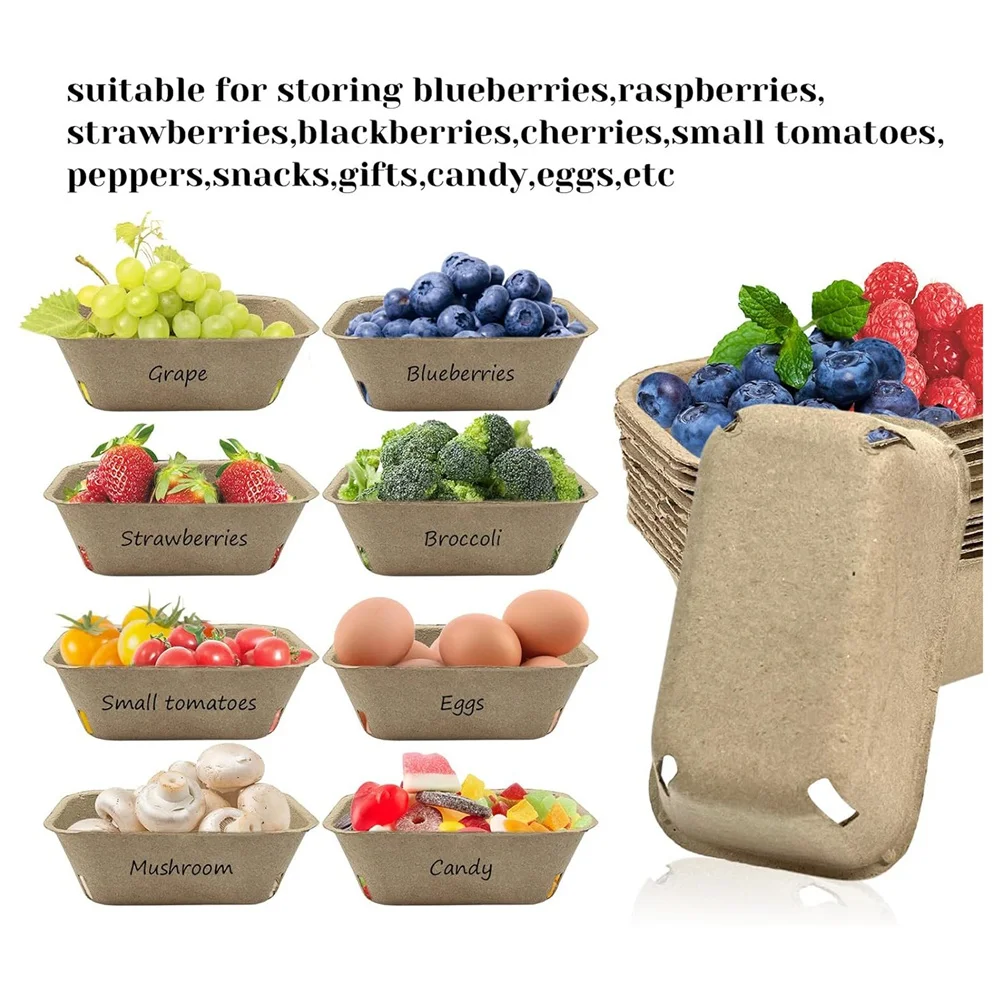 ABJS 50 Pack Pulp Fiber Berry Basket for Picking Fruit, Molded Berry Basket for Blueberry Raspberry Cherry Strawberry