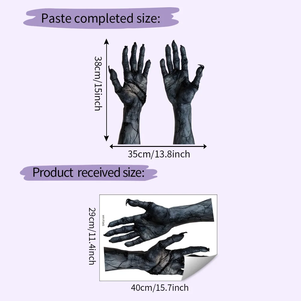 Horror Halloween Arm UV Static Cling Glass Cosplay Window Home Decor Wall Hands Sticker Decal Props Gifts