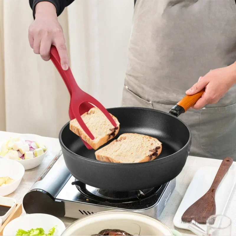 2 in 1 Kitchen Shovel Clip Cookware Bbq Silicone Handle Egg Turning Tongs Steak Spatula Tongs Pancake Fry Flipper Cooking Tools