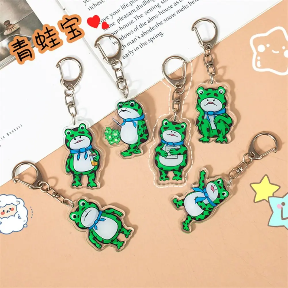 Cartoon Animal Frog Acrylic Keychain Frog Keyring Animal Frog Pendent Green Acrylic Silent Frog Keychain Schoolbag Pendant