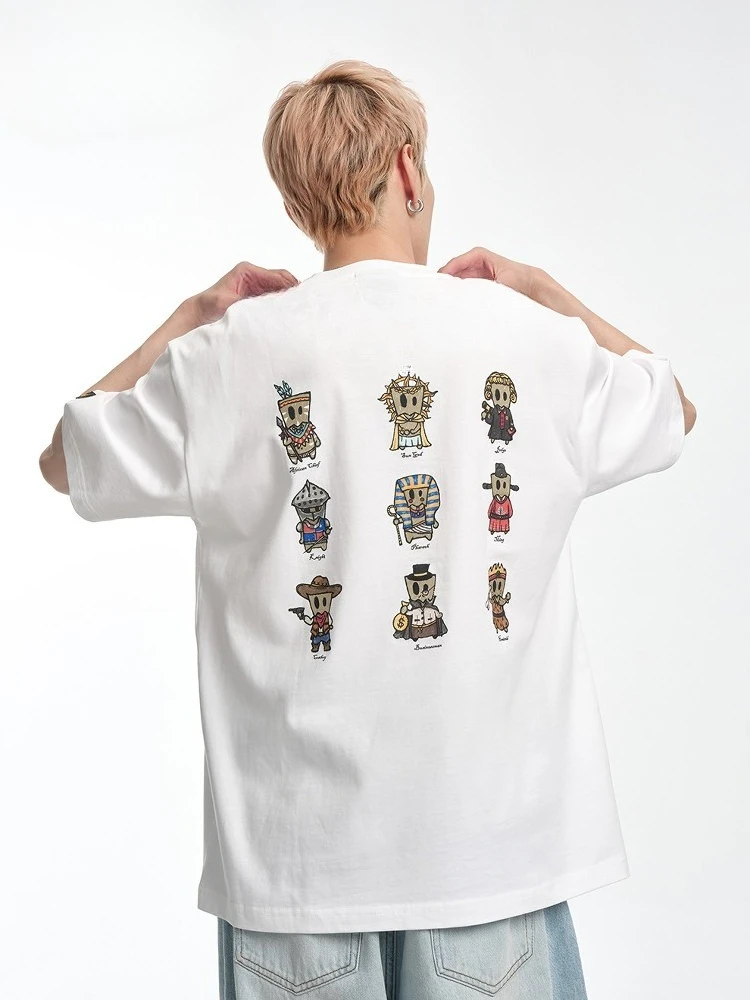 World Cultural Figures Cartoon Graphic T‑Shirt Unisex Short‑Sleeve Casual Top Cute Character Print for Fashion Lovers