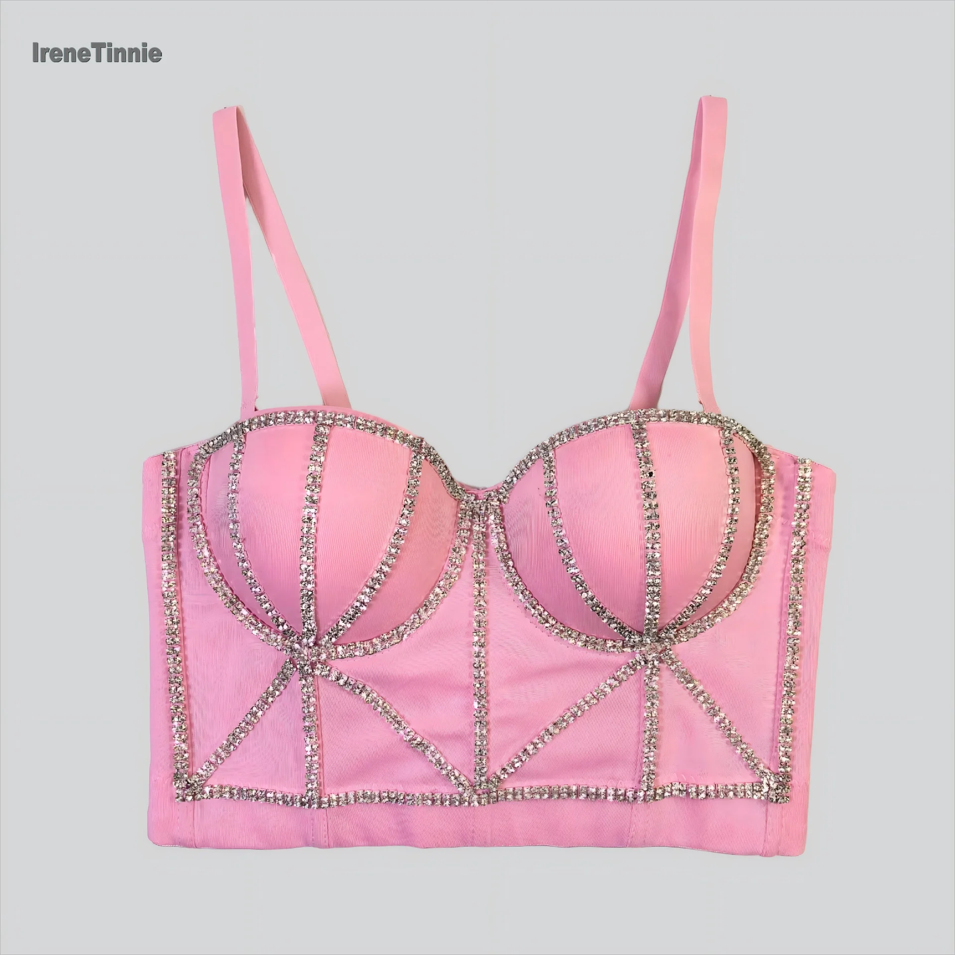

IRENE TINNIE Fashion Colored Diamond chain Bustier Pearls Push Up Corset Wedding Party Women's Summer Bra Cropped Top Vest 2025