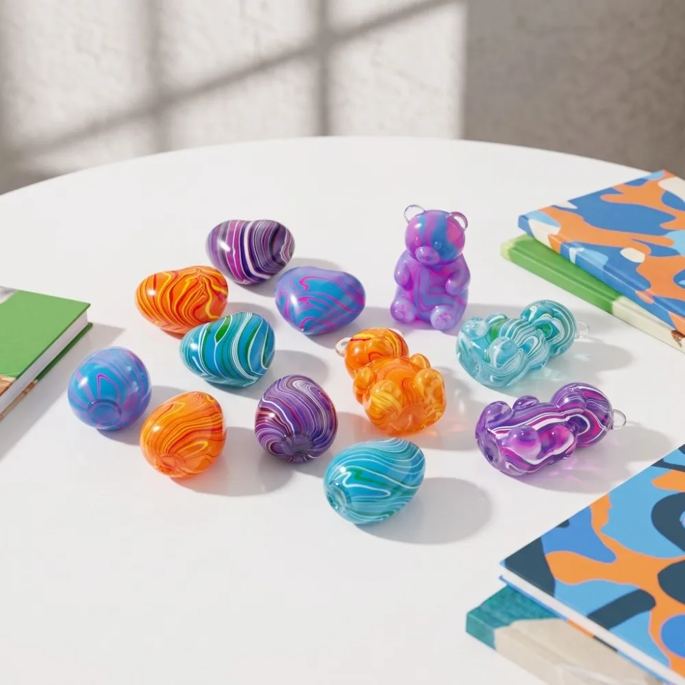 Trendy Marbled Swirl Slushy Squishy Heart Egg Slow Rebound Fidget Quicksand Texture Cartoon Bear Squeeze Sensory