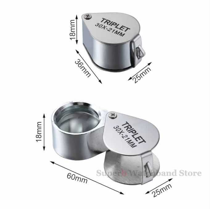 10-30X Pocket Loupe Magnifier Jewelry Magnifying Glass Foldable Diamond Lupa Triplet Jewelers Eye Glass Tool Reading Magnifier