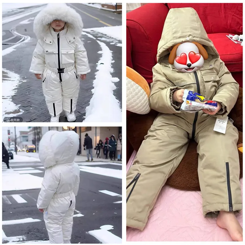 -30 Degree Baby Winter Jumpsuit Thicken Boys Ski Suit Coat Warm Children Jacket Waterproof Hooded Baby Girls Snowsuit 1-5Yrs