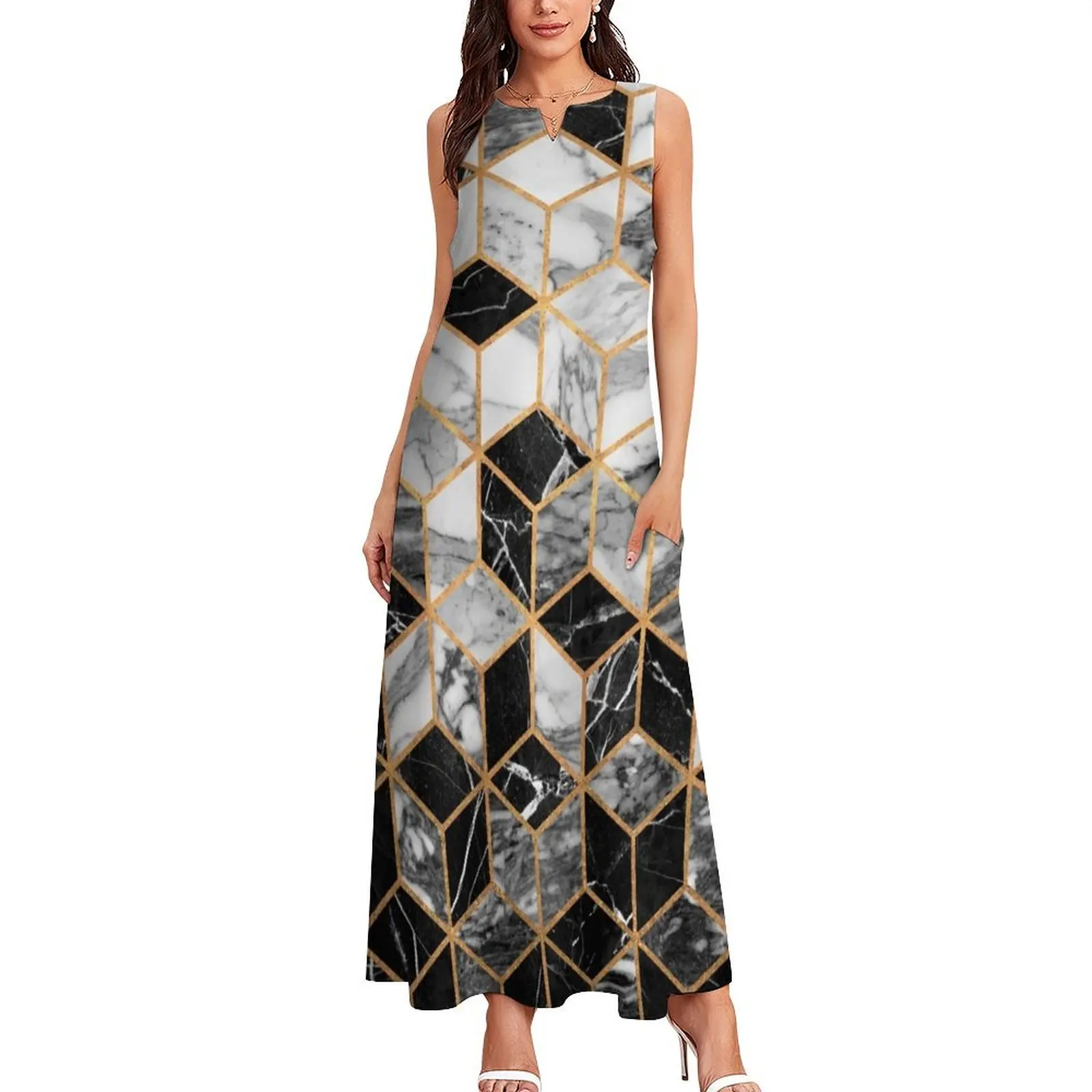 Marble Cubes - Black and White Long Dress evening dress women Women's long dress for women 2025 loose summer