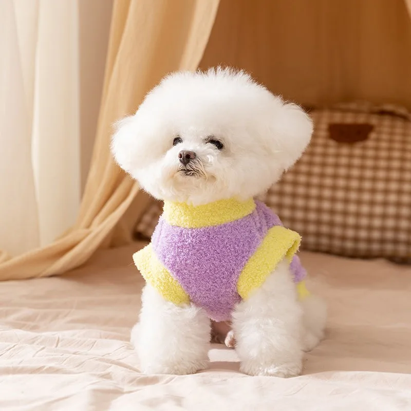 

Two-tone Pet Sweatshirt Winter Yorkshire Pullover Bichon Frise Warm Two-legged Fleece Jacket Puppy New Year's Clothes