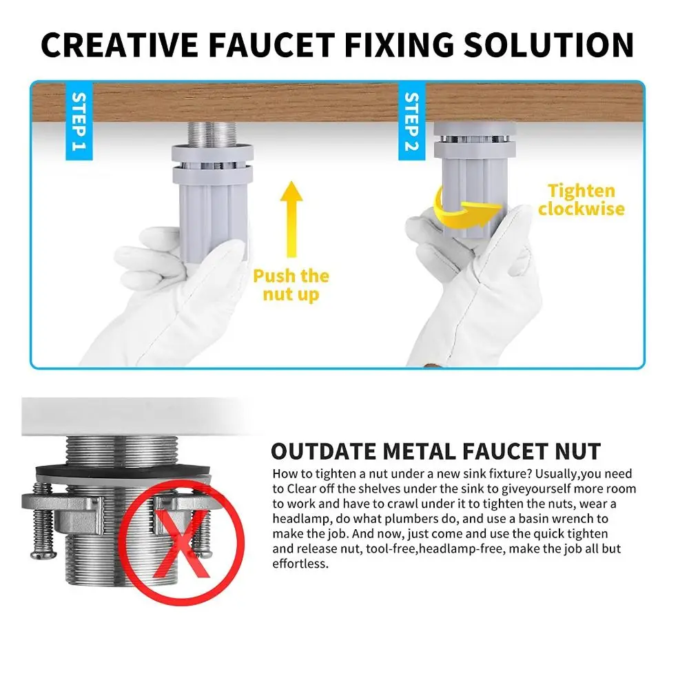 Quick Install Fixed Base Nut Fastening Circlip Grey Tap Fixed Base Holder Repair Tool Kitchen Bathroom Washing Basin Accessories