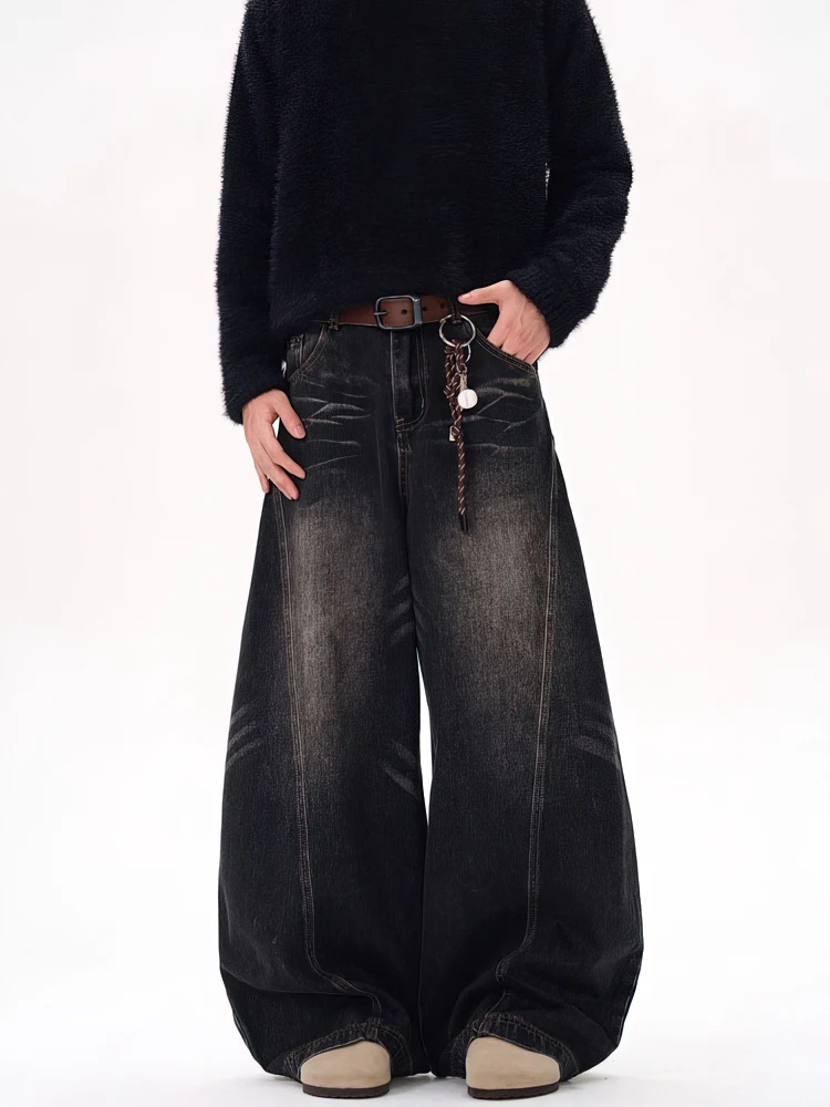 

Vintage Washed Baggy Jeans Men Y2k Wide leg Curved Blade Pants Streetwear Cowboy Casual Denim Trousers New Rock Fashion