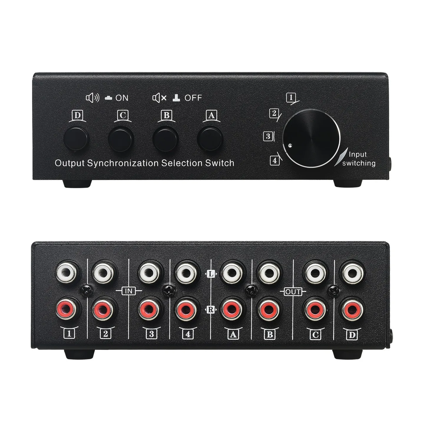 Wishcolor LYNEPAUAIO B087 4 In 4 Out RCA Audio Switcher Headphone Speaker Selector Synchronized Output