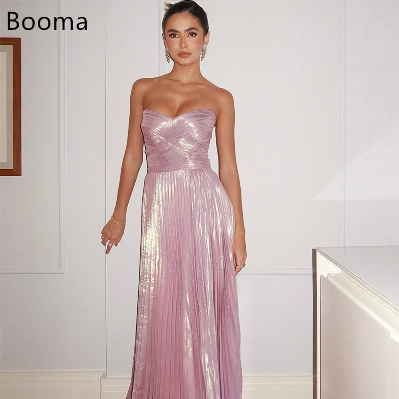 

Booma Shiny Strapless Long A-Line Evening Dresses Formal Party Gowns for Women Pleat Sleeveless Prom Gown Customize 2025