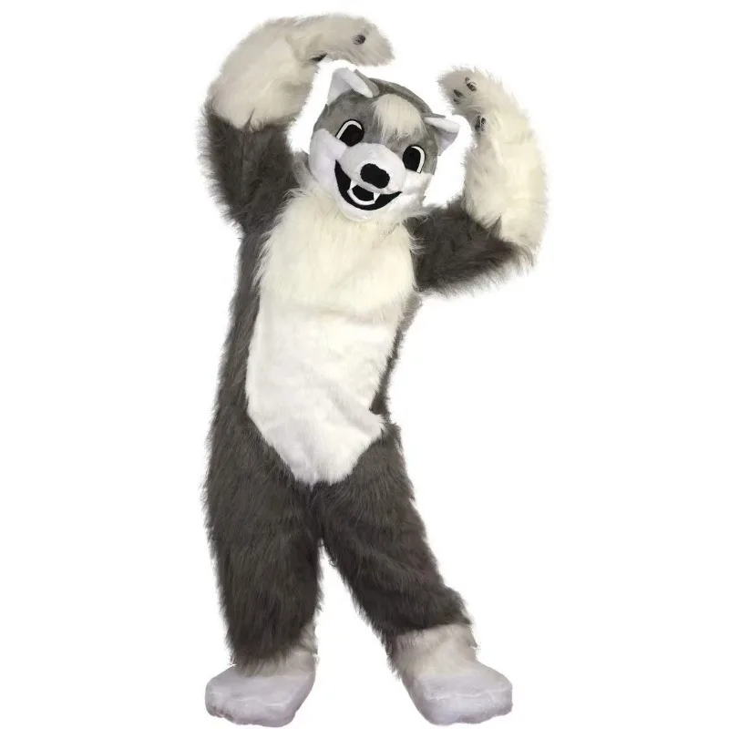 

Grey/White Outfits Halloween Mascot Costume Long Fur Husky Fursuit Cosplay Party Carnival Xmas/Easter Ad Clothes