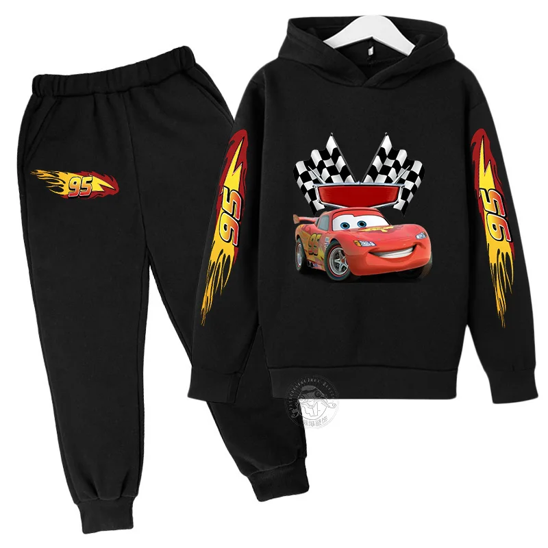 Disney Lightning McQueen Printed Hoodie+Pants Children\'s Set Boys and Girls\' Fashion Baby Autumn Warm Sports Back to School Gift