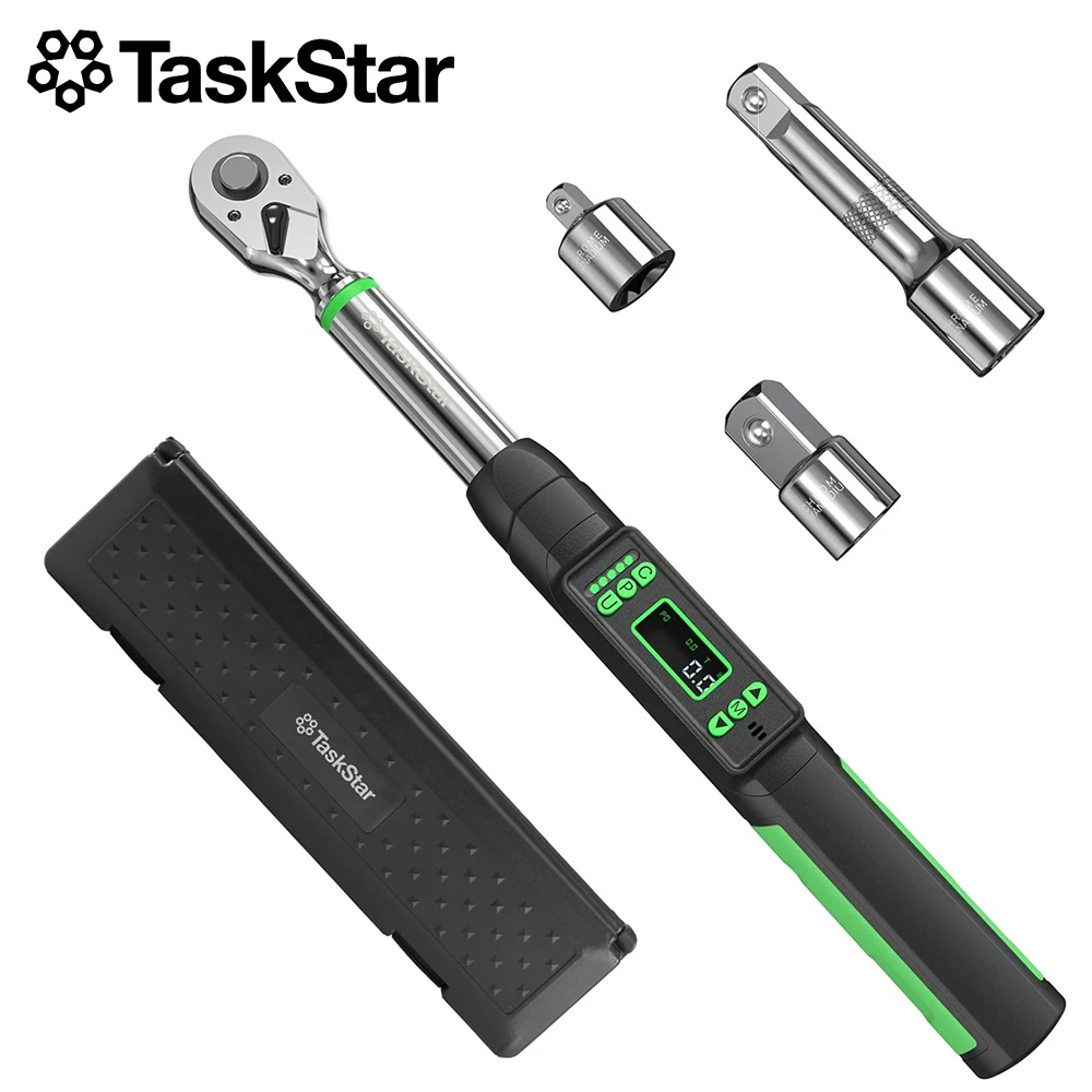 

TaskStar 3/8" Digital Torque Wrench(0-162Ft.lb/0-220N.m) ±2% Accuracy Ratchet Wrench With LED&Buzzer Dual Alarm,Peak&Real-Time