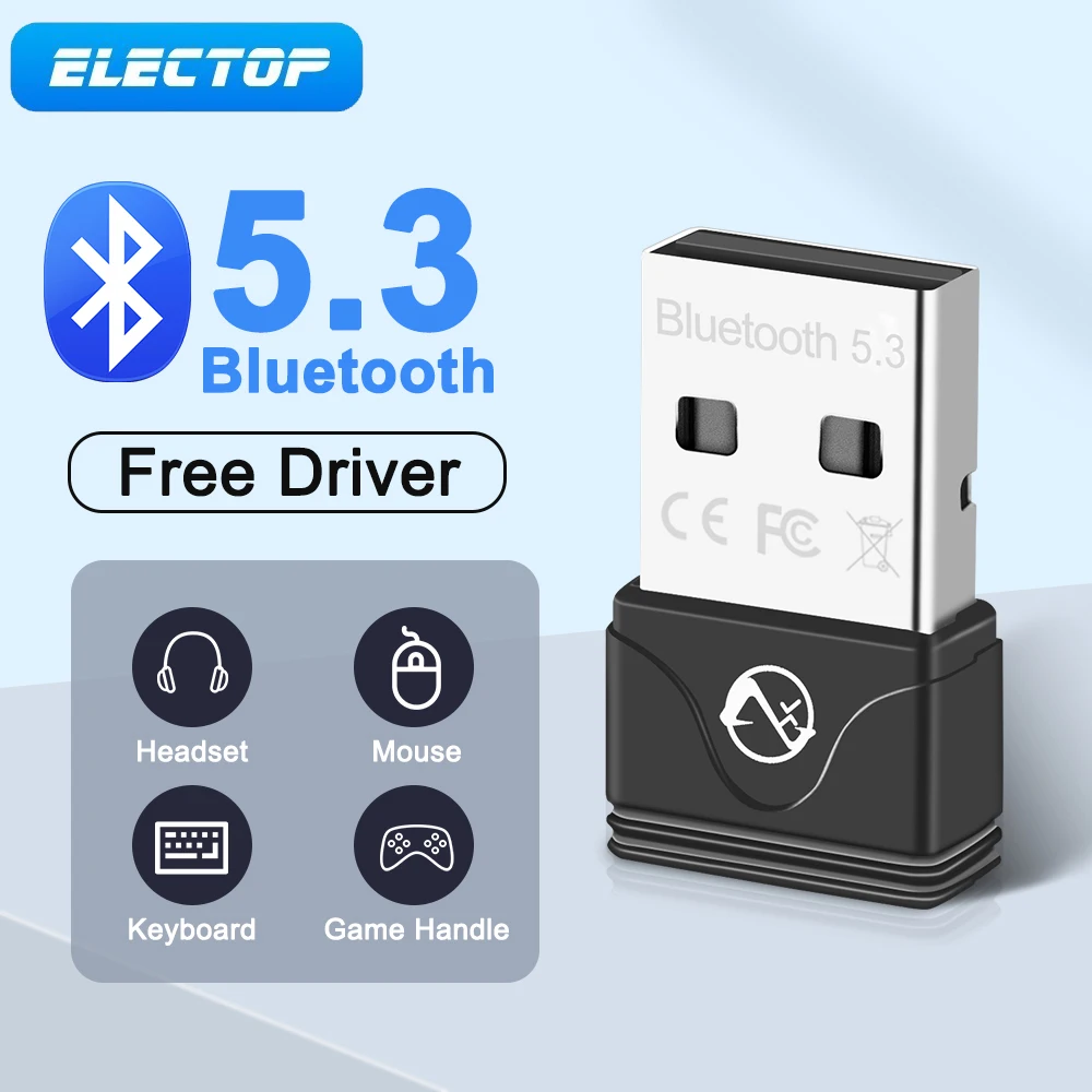 ELECTOP-Adaptador USB Bluetooth 5,3, transmisor Dongle para auriculares, teclado, altavoz, PC, ventana 11/5,0. 1