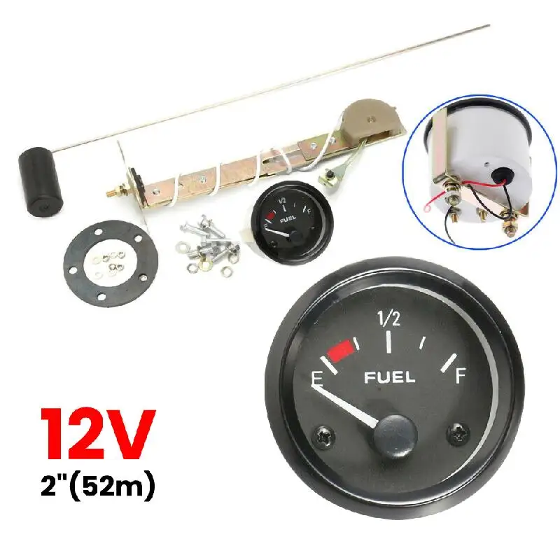 Black Bezel Gas Fuel Level Gauge Analogue Red LED Car Marine Boat 52mm 12V  Clearly Display Fuel Count Dial Oil Level Gauge