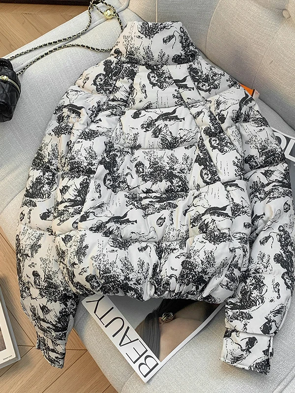 Top Jaet ort Sle in cotone stampato vestibilità ampia, antivento, casual, per donna, collezione invernale di Meimei Da