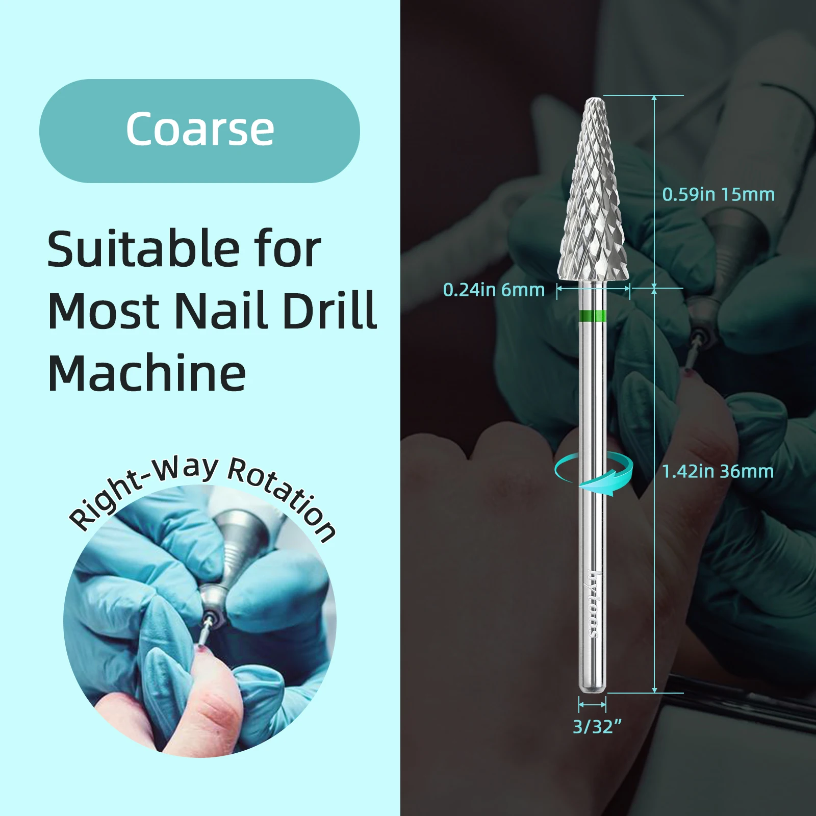 HYTOOS Cone Shape Nail Drill Bit Carbide 3/32" Milling Cutter For Manicure Rotary Burr Electric Drill Accessories Tool