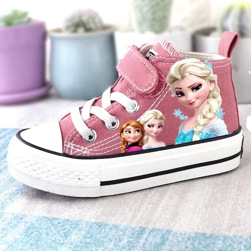 Disney children\'s canvas shoes girls high top sneakers boys new autumn and winter casual shoes elsa princess shoes Non-slip