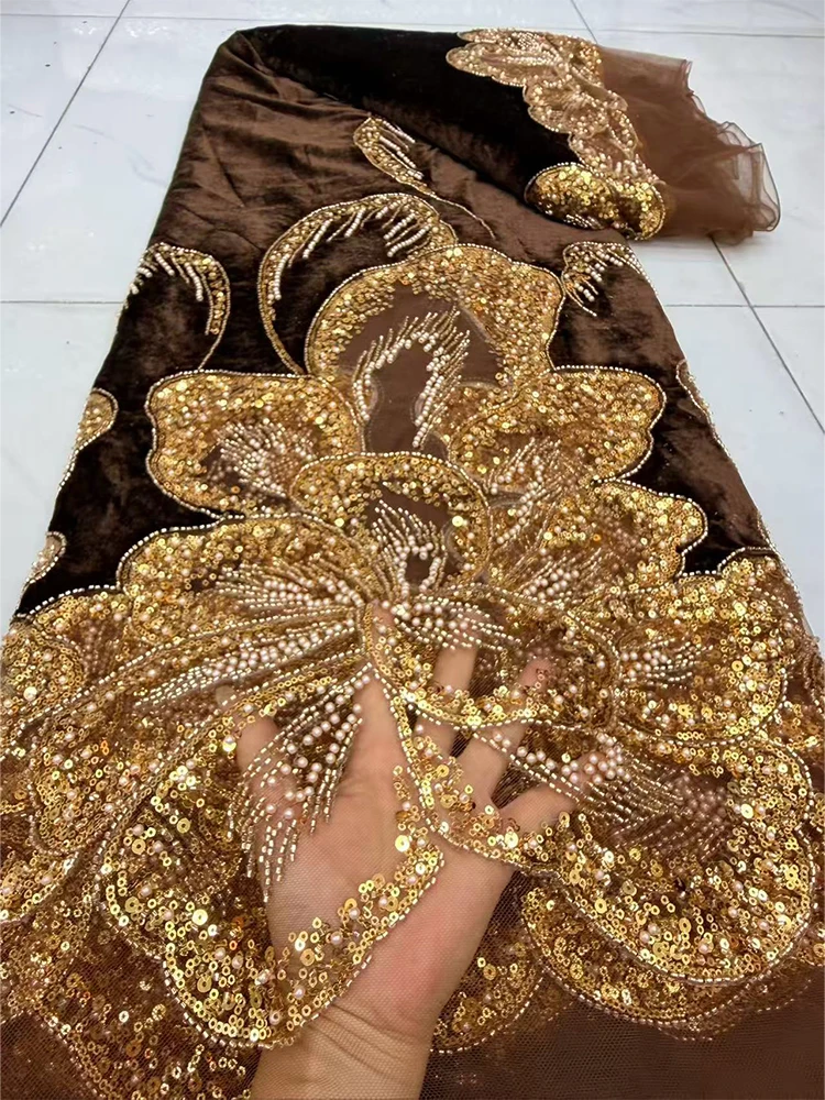 Fashion African Lace Fabric High Quality French Beaded Luxury Tulle Lace Nigerian Sequins Mesh Lace For Wedding Dress F811