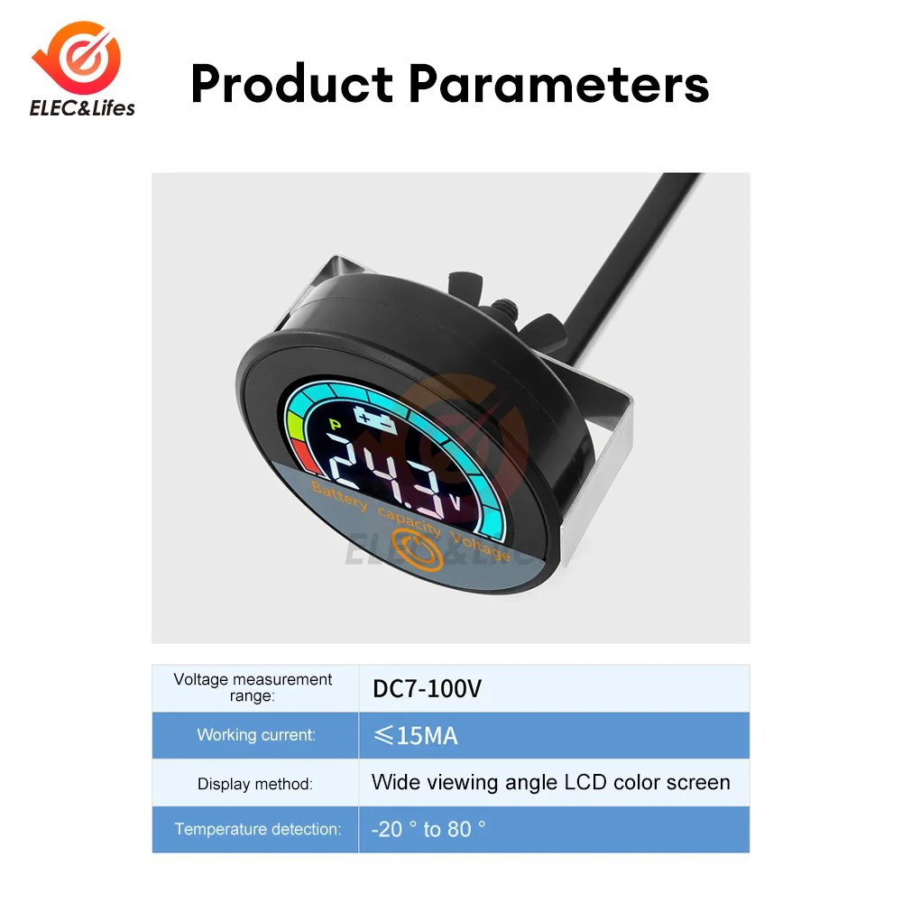 Imagem -04 - Led Digital Carro Voltímetro Chumbo Ácido Lítio Bateria Tensão Monitor Testador de Bateria Impermeável dc 8100v Painel Redondo