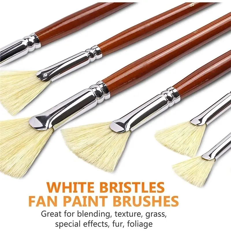 Hot Selling-Fan Brush Set For Painting-7 Pieces With Hog Bristle Brush Hair And Long Wood Handle, Artist Fan Brushes,Fan Brush