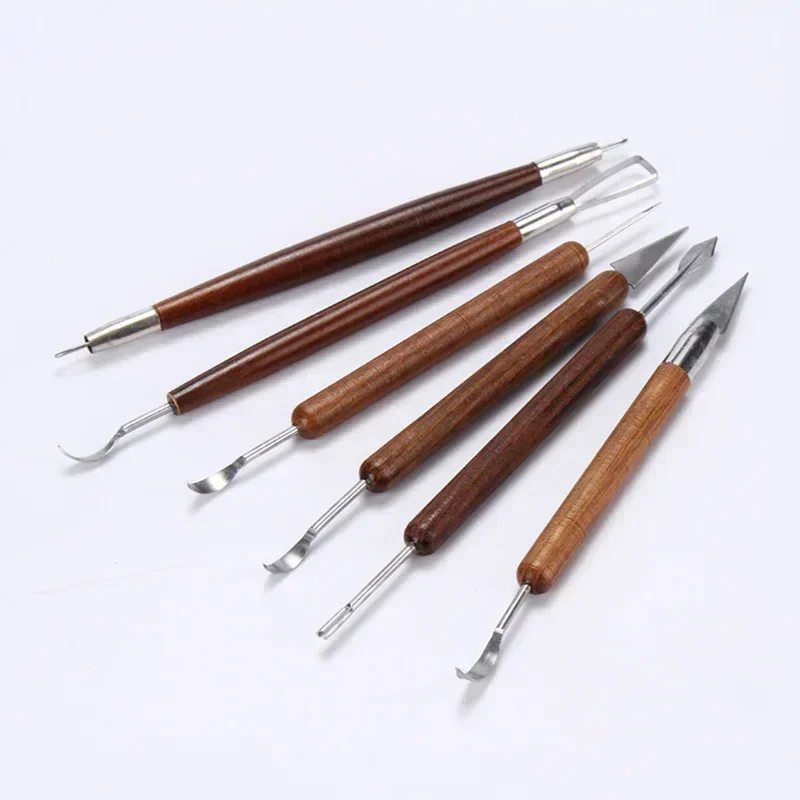 6Pcs Wooden Handle Clay Sculpting Tools Set Ceramic Carving Tools Smoothing Wax Pottery Molding Carved DIY Tool