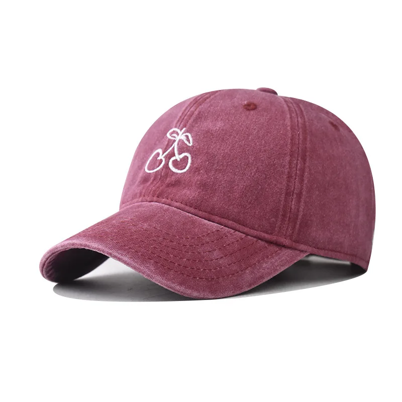 

Korean Style Cute Embroidered Cherry Baseball Cap Solid Color Peaked Cap with Visor Sun Protection Outdoor Sunscreen Sun Hat
