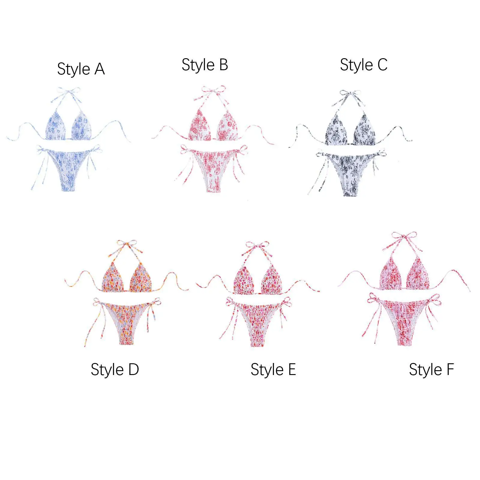 Women's Triangle Bikini Set Backless Sleeveless Ladies Tie Side Floral Bathing Suit for Club Beach Swim Pool Vacation Surfing