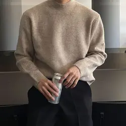 Autumn Winter Fashion Half High Collar Long Sleeve Solid Pullovers Men's Clothing Korean Bottoming Shirt All-match Knitting Tops