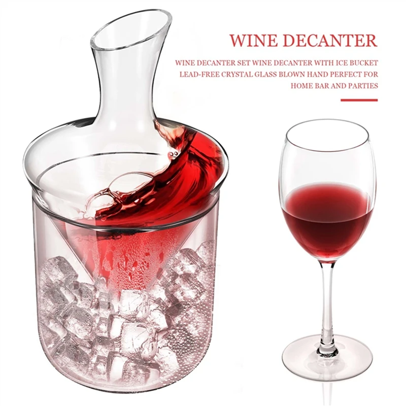 Tumbler Wine Decanter with Ice Bucket, Lead-Free, Hand Blown Crystal Wine Carafe, Rotating Rapid Sway-A57M