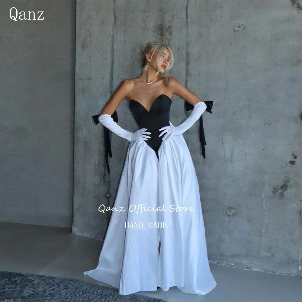 

Qanz Черно-белые атласные вечерние платья милые сексуальные длинные платья с открытой спиной Vestidos De Fiesta Elegantes Robes De Soirée по индивидуальному заказу