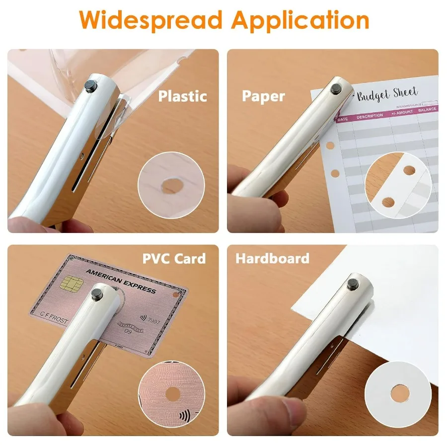 Heavy Duty Portable Hand Held Single Hole Punch with 2 Reach for Paper Cards Plastic Cardboard Documents Ideal for Office Schoo