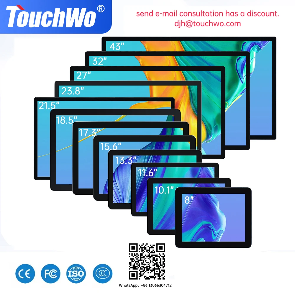 8 To 43 Inch Wall Mounted PCAP Multi Touch Screen Display Touchscreen Monitor Android 11/12/14 Tablet Industrial All In One Pc