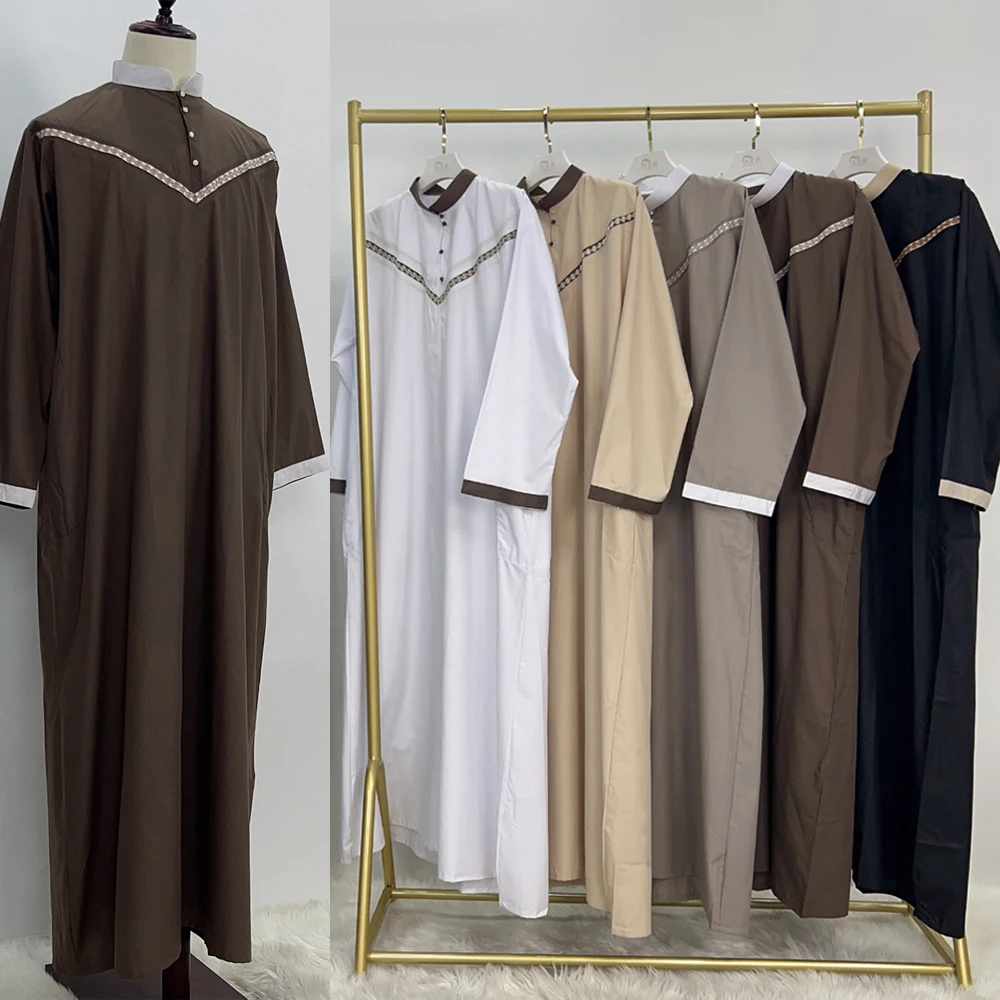 Saudi Arabic Men Robe Muslim Dress Eid Ramadan Jubba Thobe Islam Clothing Dubai Abaya Turkey Kaftan Thoub Daffah Dishdasha Gown