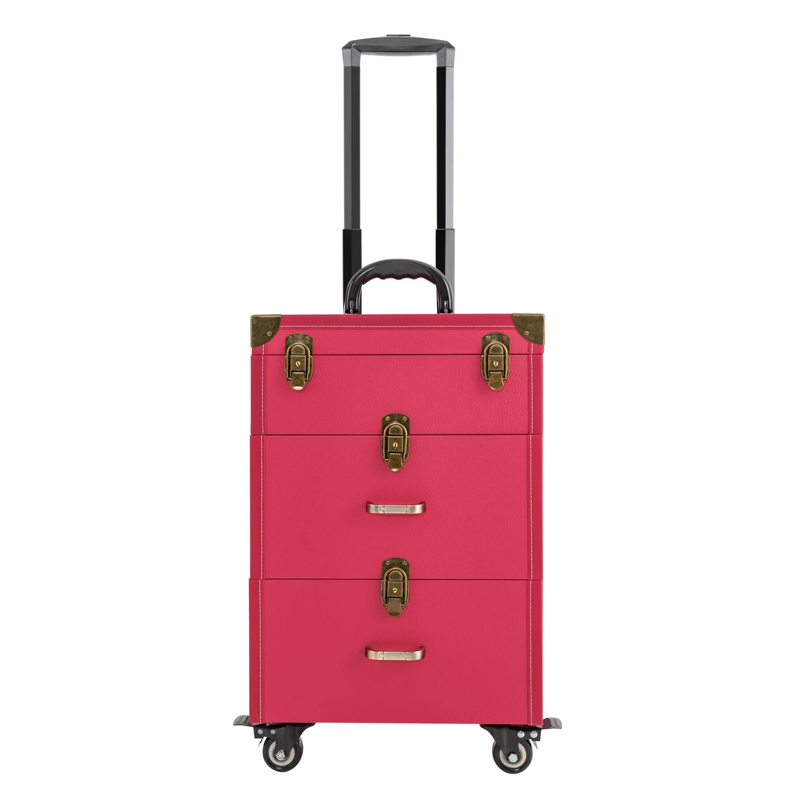 Makeup Train Case, Rolling Makeup Trolley Case, w/ 4 Wheels, Rose