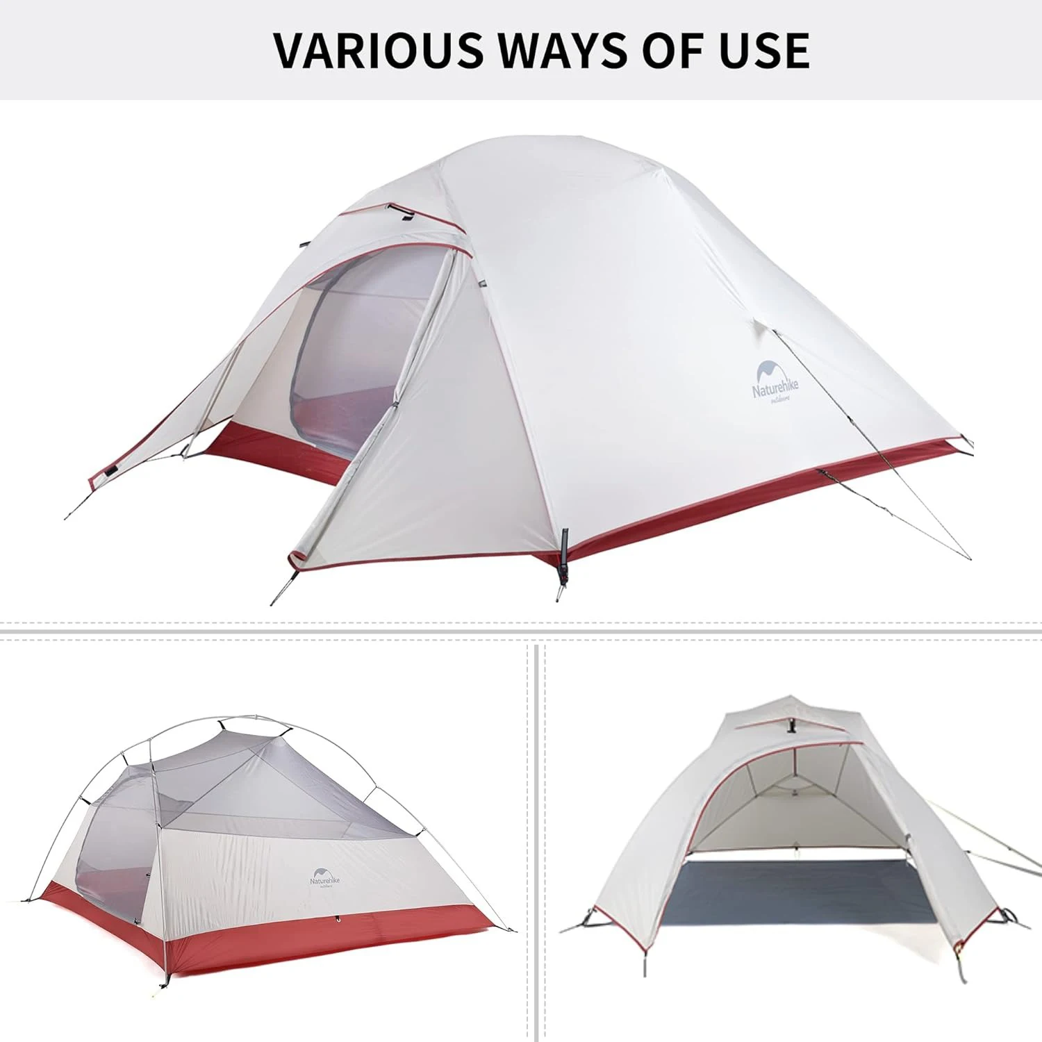 Naturehike Cloud Up 3 초경량 텐트 3-4인 캠핑 하이킹 여행 텐트 경량 휴대용 20D 방수 비치 텐트