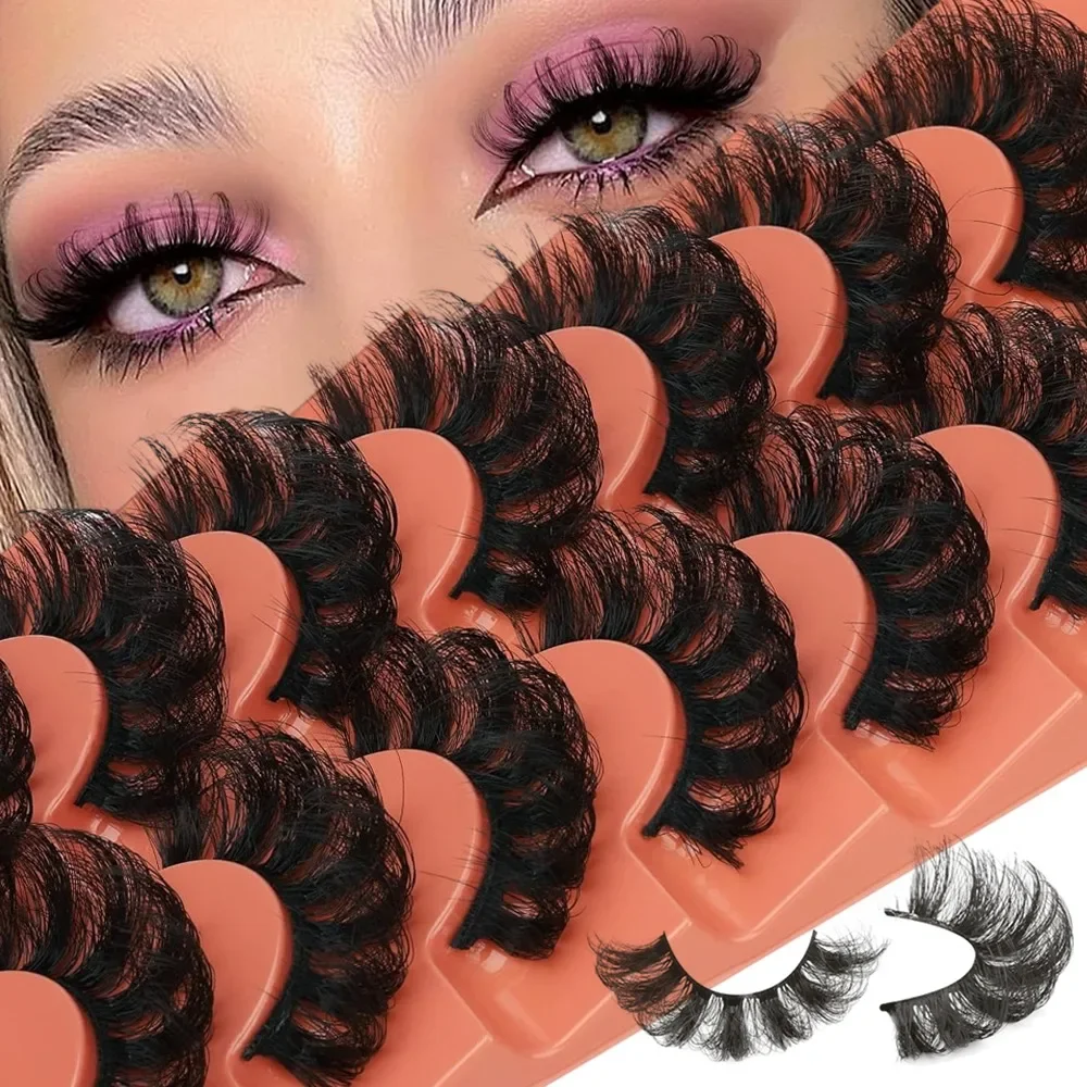 7 Pairs Fluffy Faux Mink Lashes Wispy False Eyelashes Thick Volume Fake Lashes Curly Fake Eyelashes