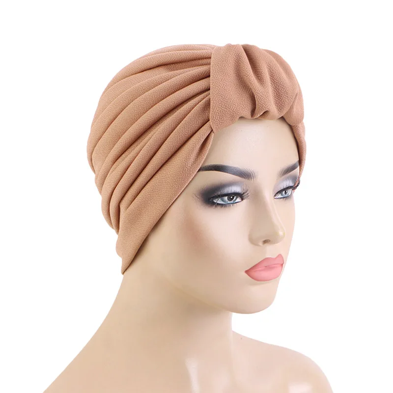 Women Solid Color Knoted Twist Turban Fashion Muslim Hijab Autumn Winter Warm Headwear Casual Indian Hat Hair Soft Chemo Cap