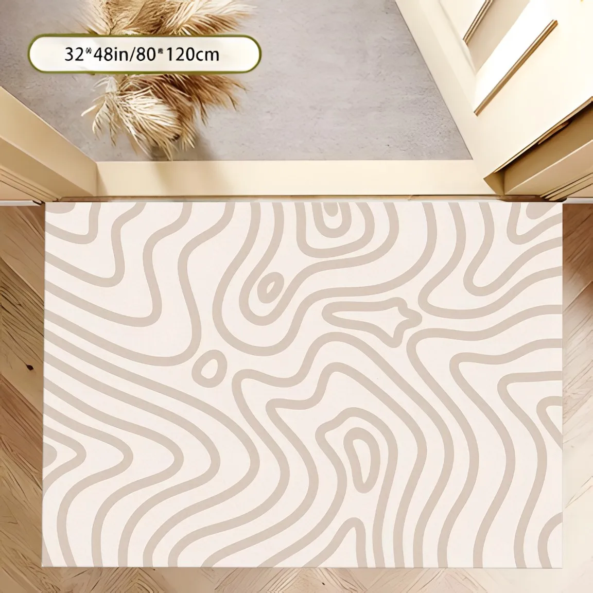 2D Large Carpet, Abstract Streamlined Minimalist Creamy Design, Living Room & Bedroom Rug