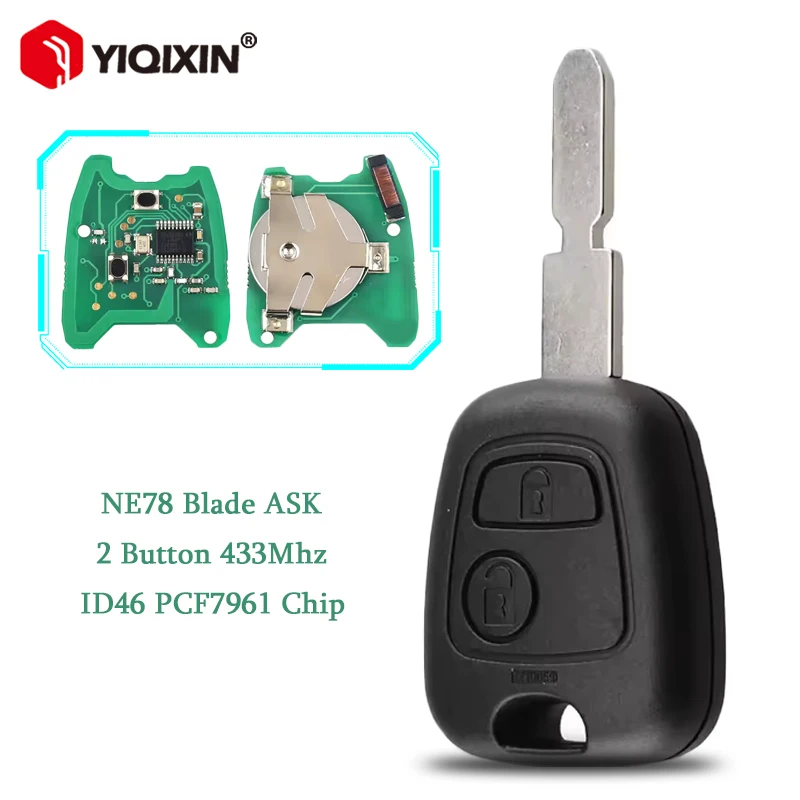 YIQIXIN 2 boutons 433Mhz ID46 puce ASK clé de voiture à distance intelligente pour Peugeot 307 107 207 407 206 406 306 pour citroën lame NE78 non coupée
