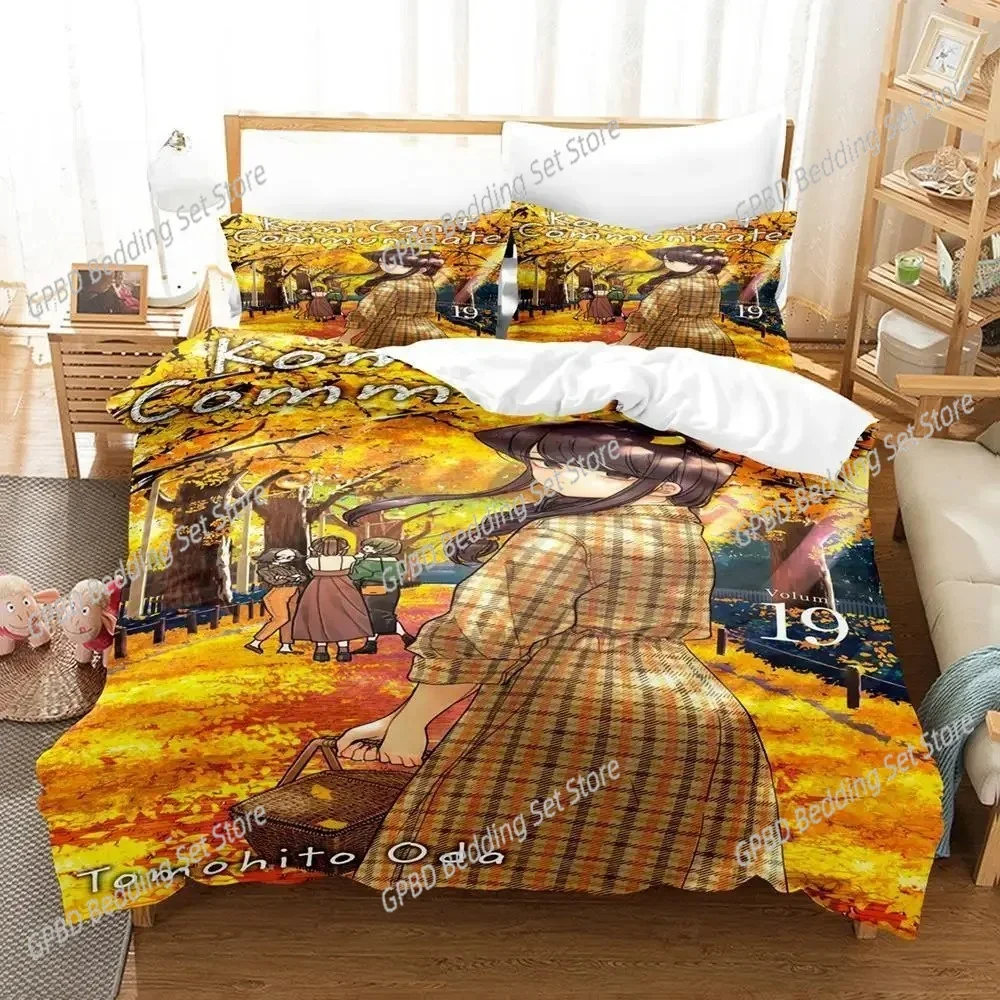 Anime Komi Can't Communicate Bedding Set 3D Printed Suitable for Bedroom Duvet Cover Set With Pillowcases Kids Home Textile