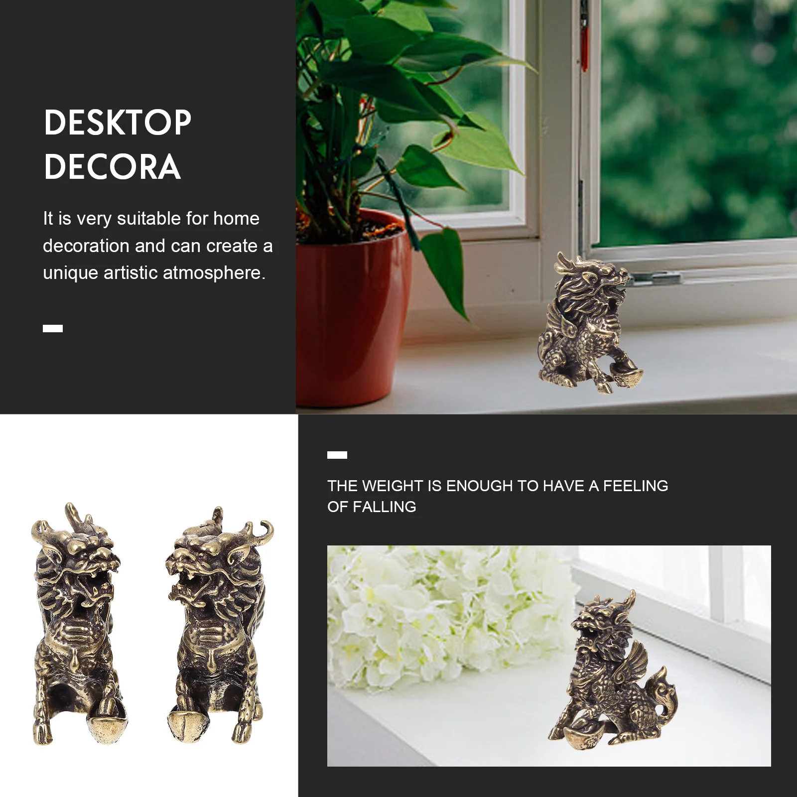 

1Pair Copper Kylin Craft Desktop Decor Home Ornament Small Unique Vintage Office Desk Decorative Kylin Office Desk Craft