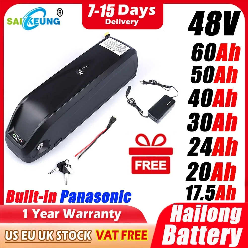 Original 48V 52V 20AH 60V Ebike Battery 36V 72v Hailong 60A BMS 30ah 35 40ah 45 50 60ah 500W-2000W 18650 Cell BBS02 BBS03 BBSHD