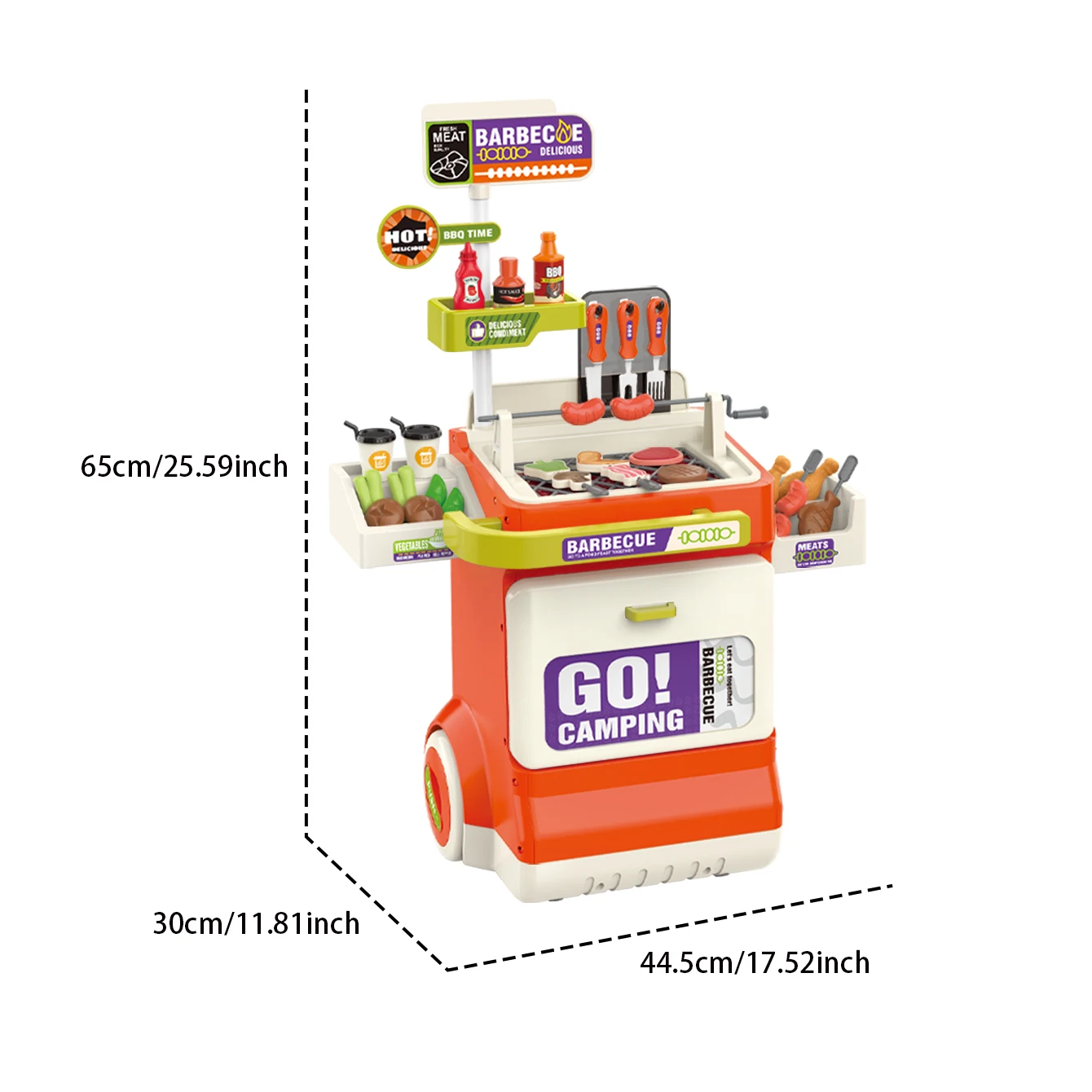 어린이 역할놀이 시뮬레이션 바베큐 그릴 장난감 BBQ 세트, 바베큐 및 꼬치 음식 트롤리